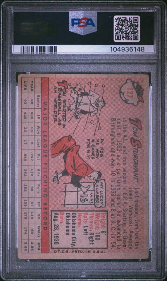1958 TOPPS #127 TOM STURDIVANT PSA GOOD 2 - Image 2 of 2
