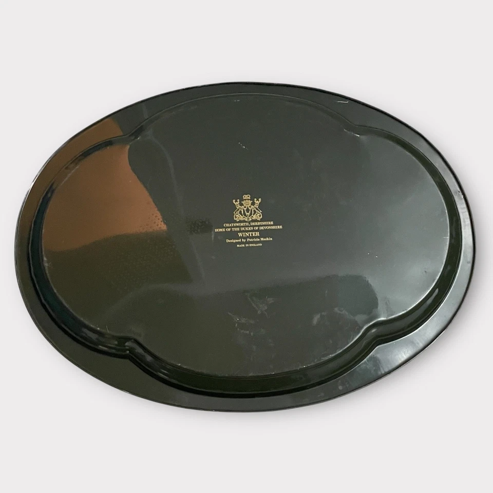 Chatsworth Derbyshire Vintage Oval Winter Tin Tray Patricia Machin England Black - Image 2 of 4