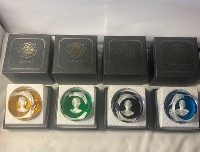 Vintage Baccarat Briefbeschwerer ''The Royal Cameos In Crystal'' x 4 Boxed Set Konvolut