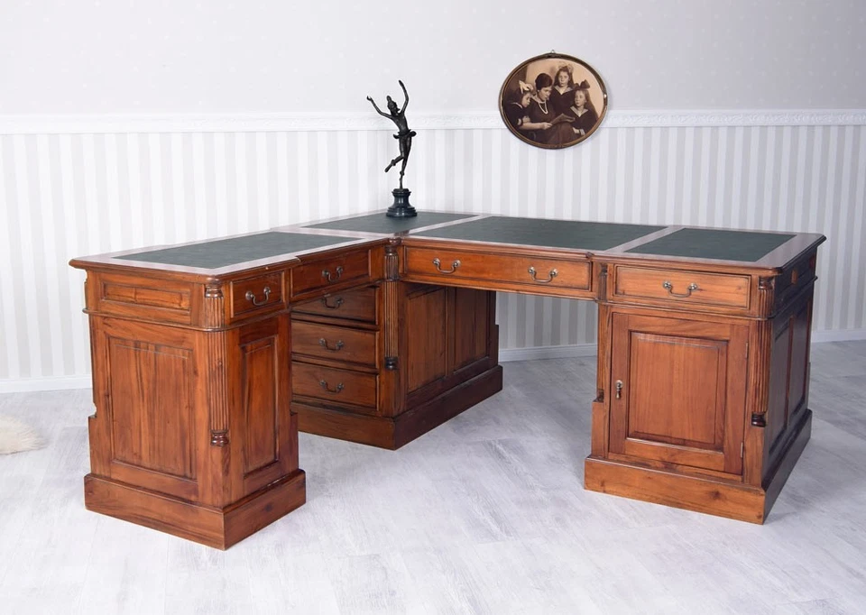 Schreibtisch antik XXL Winkelschreibtisch Partnerdesk Mahagoni Bürotisch Office - Bild 4 von 4