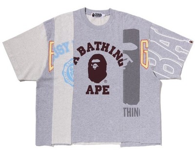 A BATHNIG APE Men's UPCYCLED MULTI LOGO CROPPED FIT TEE 1M30109318