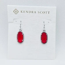 New Kendra Scott Lee Silver Drop Earrings In Red Illusion