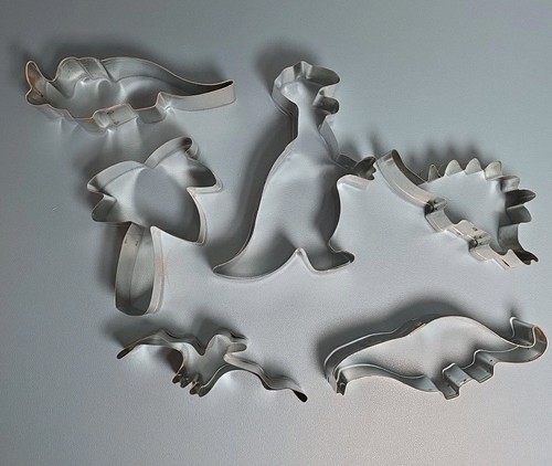 Metal Dinosaur Cookie Cutters Set Of 6 Various Shapes Palm Tree, T Rex