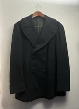 VTG US Navy Pea Coat Mens 40R Black Wool Kersey Anchor Buttons Military