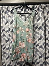 Flora Nikrooz Floral Lace Chemise Nightgown Sleeveless V-Neck Green Pink L