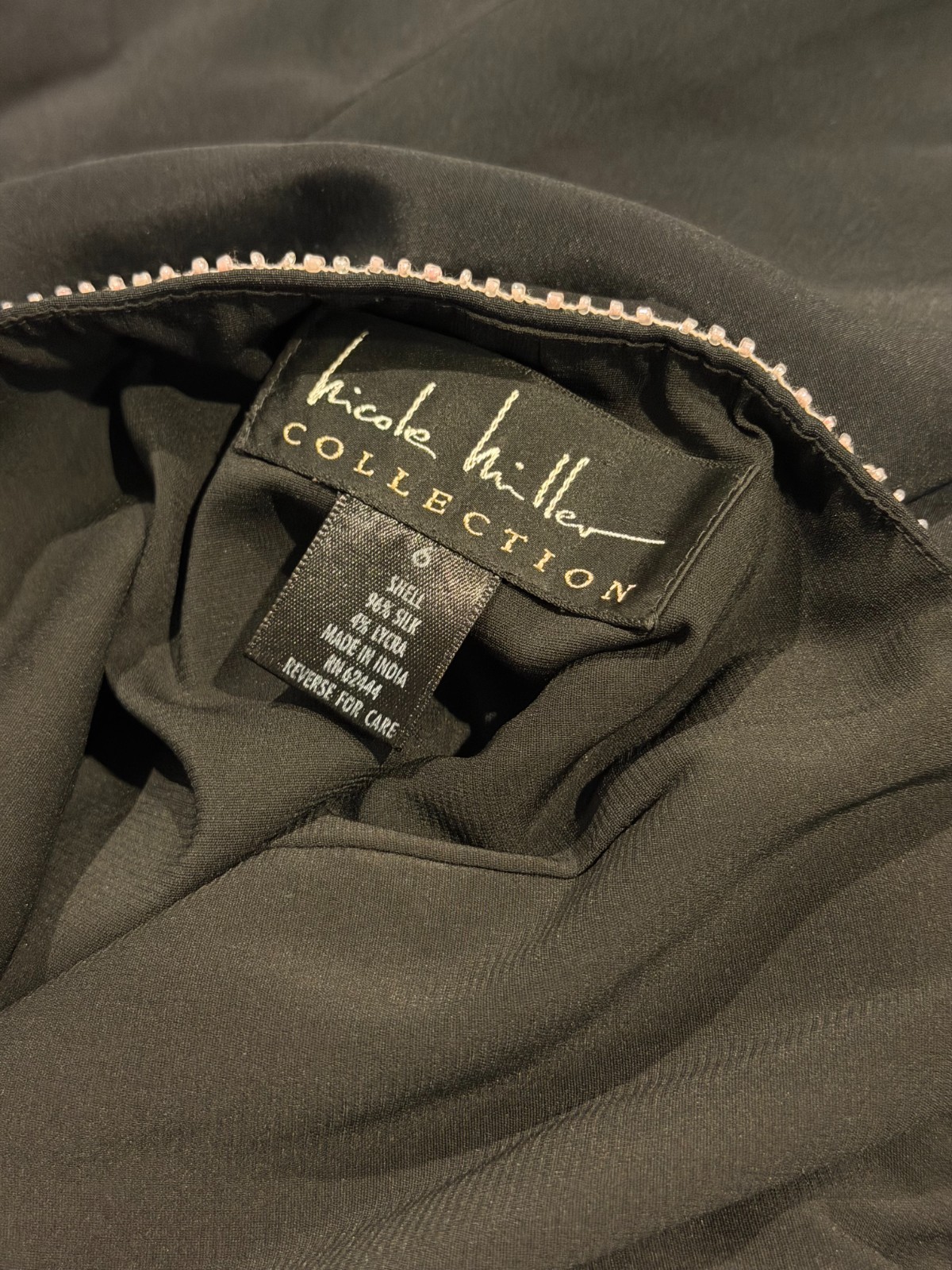 Nicole Miller Collection Black Silk Beaded Cocktail Dress Size 6