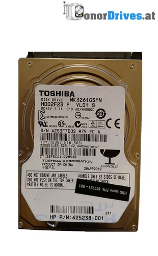 Toshiba - MK3261GSYN- HDD2F23- 320GB  - SATA - G002872A*