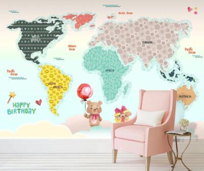3D Colored World Map K4758 Wallpaper Mural Self-adhesive Removable Sticker Kay