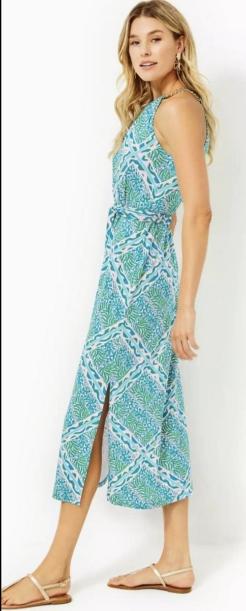 bingham halter midi dress BINGHAM LACE MIDI DRESS, RESORT WHITE SCALLOPED SHELL LACE