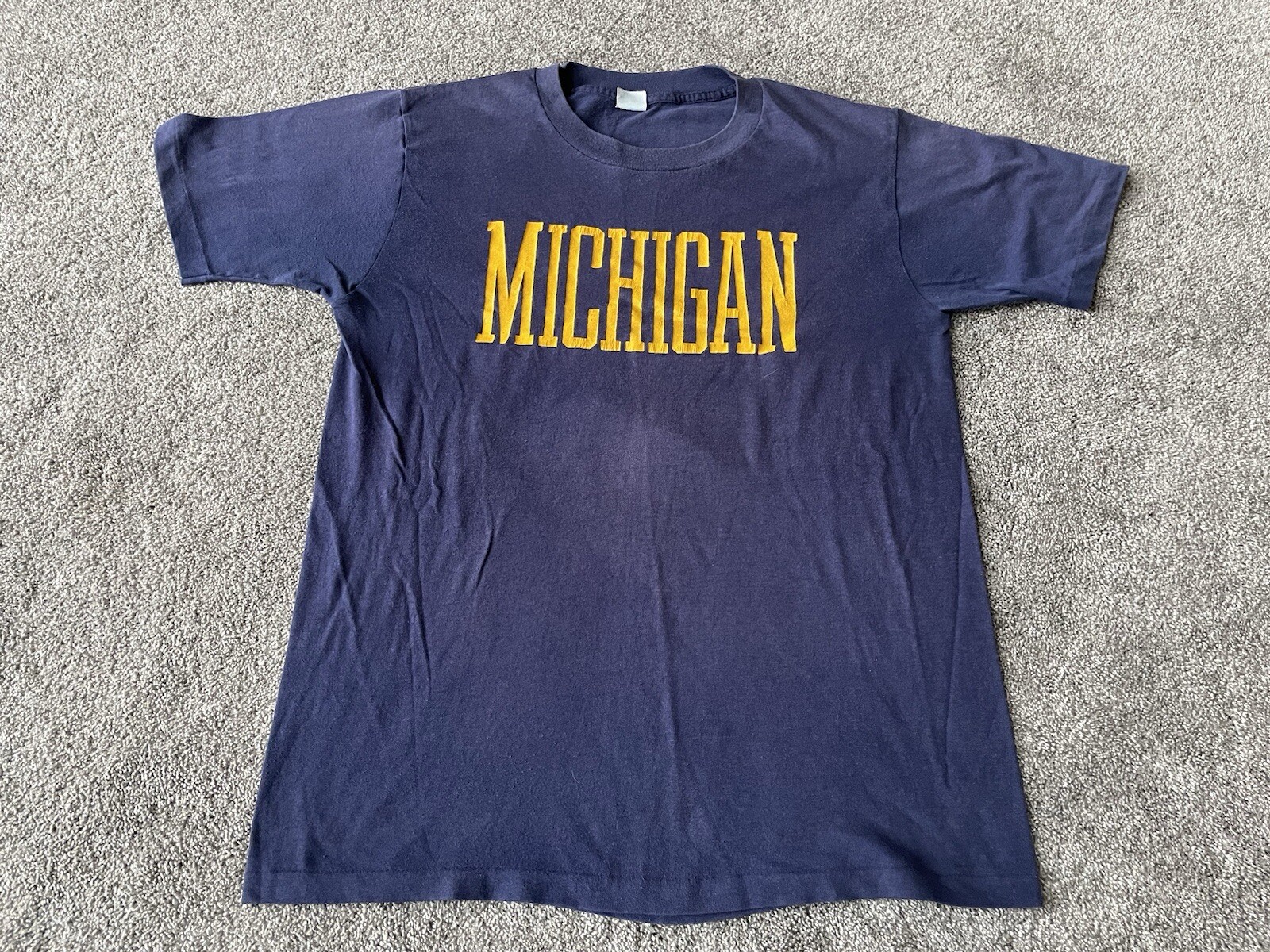 Vintage Michigan Wolverines Shirt Mens Large Blue Spell Out Faded Distressed 70s