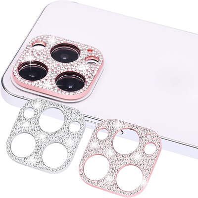 For iPhone 16 15 14 13 Pro Max Bling Diamond Metal Camera Lens Protector Sticker