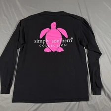 Simply Southern Tee Shirt Womens L Black Long Raglan Sleeve Pink Turtle Pullover