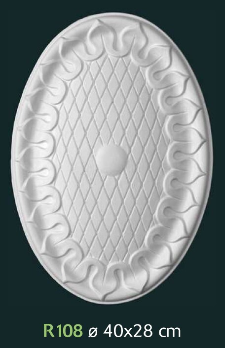Rosone in gesso bianco per decorazione soffitto misura 40x28cm - R108 - Rosoni