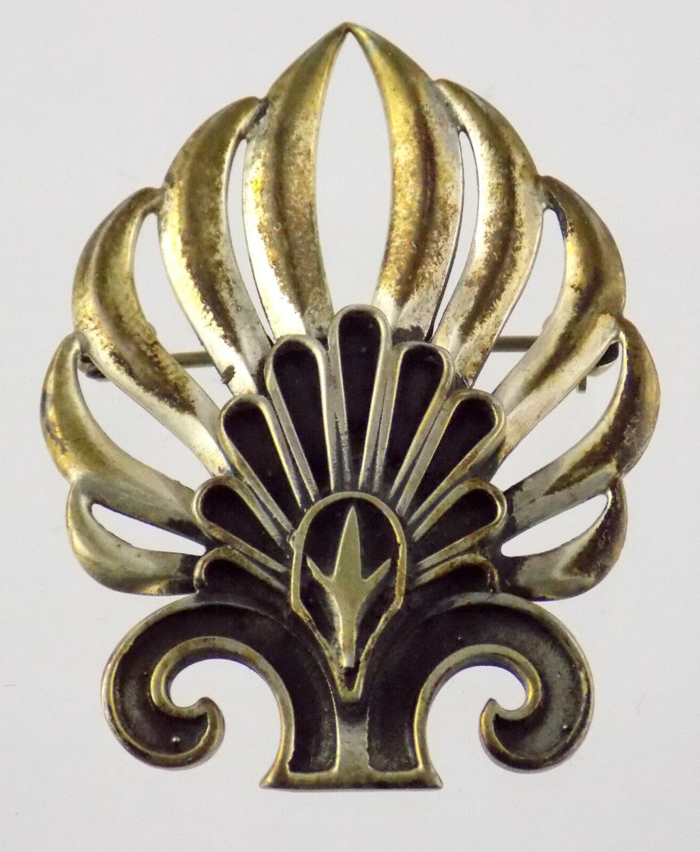 Vtg Grecian Sterling Silver Brooch Omega Symbol N 54 Maker Mark 925 Pin  Greece