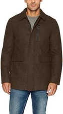 CALVIN KLEIN Men's Dark Brown Zip & Button Wool Jacket Car Coat NEW Small
