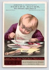 c1880s~Haverhill Mass~Simonds Donovans Restaurant~Messy Kid~Victorian Trade Card