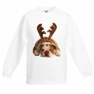 Bulldog Rudolph Reindeer Cute Christmas 