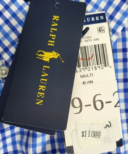 $ 110 Ralph Lauren KLEINES blaues Herrenhemd Knopfleiste STRETCH schmale Passform neu mit Etikett - Bild 11 von 12