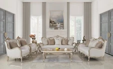 NEW Solid Wood French Country Upholstered 3PC Furniture Sofa Set Champagne Cream