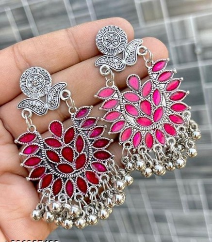 Indian Afghani Designer Oxidized German Silver Bollywood Light Weight Earrings - Picture 13 of 21