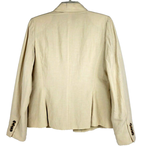 Isaac Mizrahi Womens Size 12 Linen Silk Blend Beige Fully Lined Jacket 3 Pockets - Picture 7 of 15