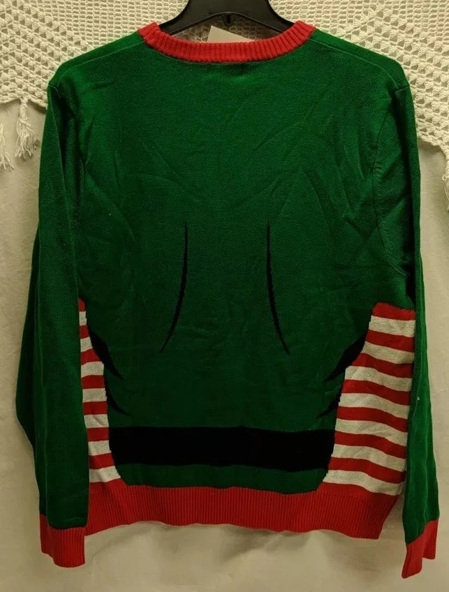 Alex Stevens Men's Super Elf Ugly Christmas Sweater Green 2 XL