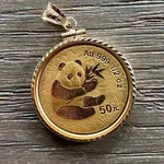 Without Stone Panda Bear Coin Charm Pendant In 14K Yellow Gold Plated Free Chain
