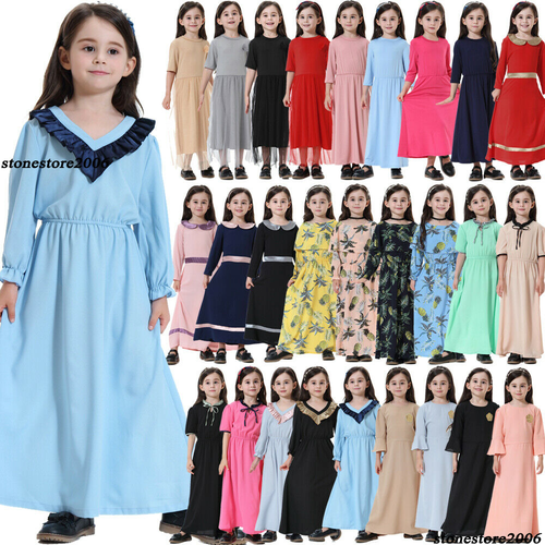 Muslimische Mädchen Abaya Kinder Kaftan islamischer Kaftan Kinder langes Kleid Morgenmantel Kleid arabisch - Bild 1 von 319