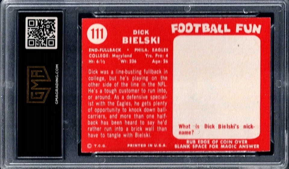GMA 8 1958 Topps #111 DICK BIELSKI, Eagles NM-MT - Image 2 of 2