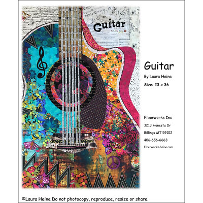 GUITAR ~ COLLAGE Quilt PATTERN ~ Laura Heine ~ 23'' x 36'' Wall Quilt