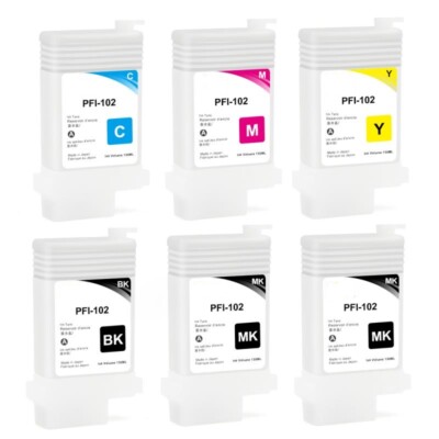 6PC/SET PFI-102 Refillable  Ink Cartridge For Canon iPF 650/655/750/755 Printer