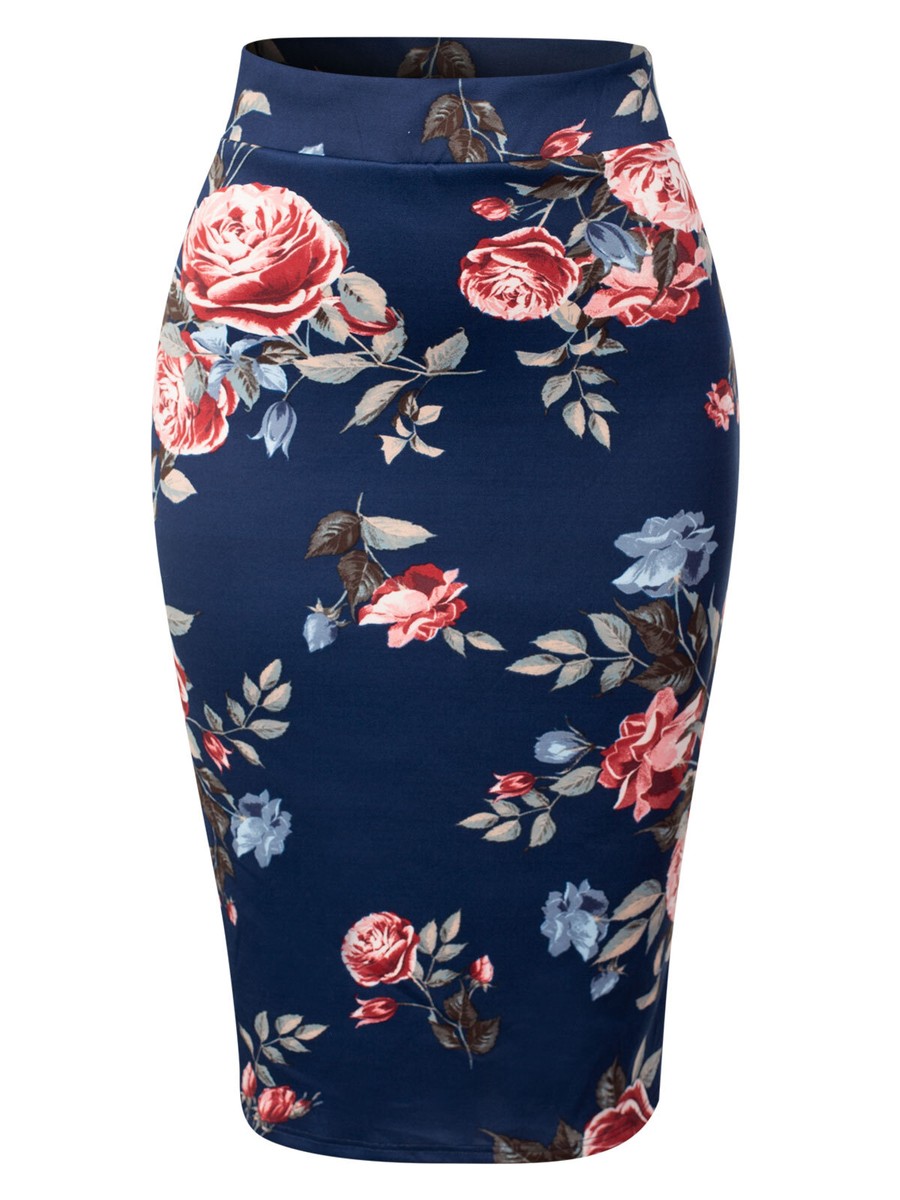 スカート Multicolor Pencil Skirt New Fashion Casual Women Print Floral Skirt Vintage Pencil