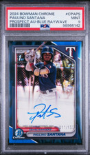 2024 BOWMAN CHROME PAULINO SANTANA PROSPECT Auto BLUE RAYWAVE /150 PSA 9