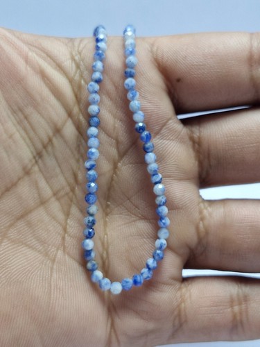 925 Sterling Silver 20" Strand Necklace Blue Sodalite Gemstone 3 mm Round Beads - Imagen 7 de 12