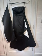 Roman Originals Satin Black & White Ballroom Prom Party Dress With Shawl UK 10
