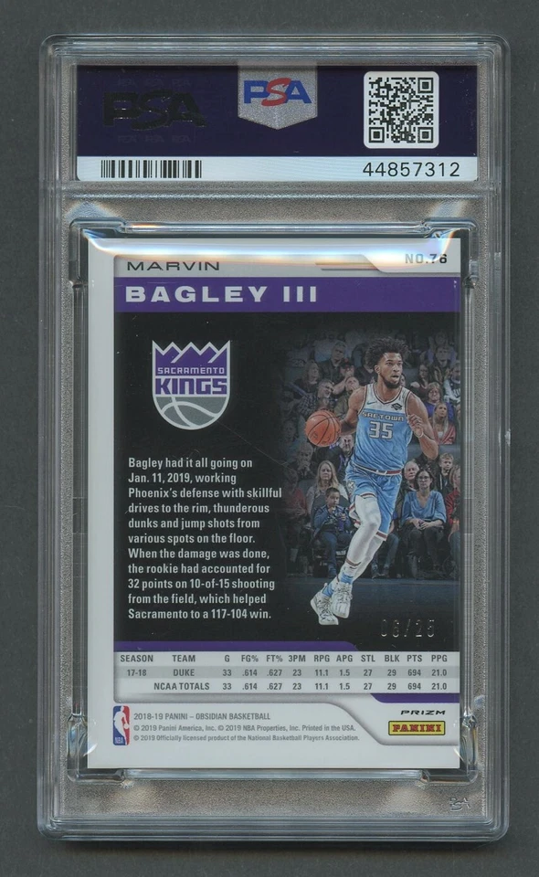 2018 Panini Obsidian Orange /25 MARVIN BAGLEY III RC #76 PSA 8 NM-MT Rookie - Image 2 of 2