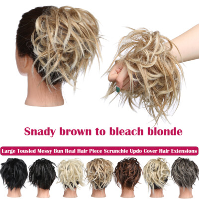 REAL Messy Bun Scrunchie Hair Extensions Wavy THICK Ponytail as Human Hair Piece