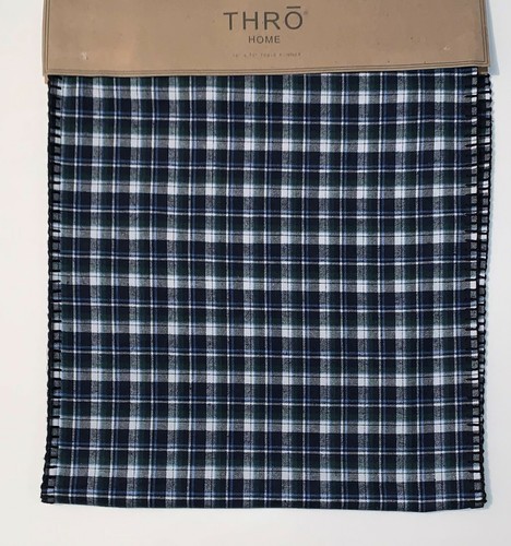 Thro Plaid Table Runner Navy Blue Green Black White 16 x 72 Farmhouse - Picture 2 of 2