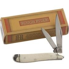 Rough Ryder White Smooth Handles Peanut Pocket Knife RR112 2 Folding Blades