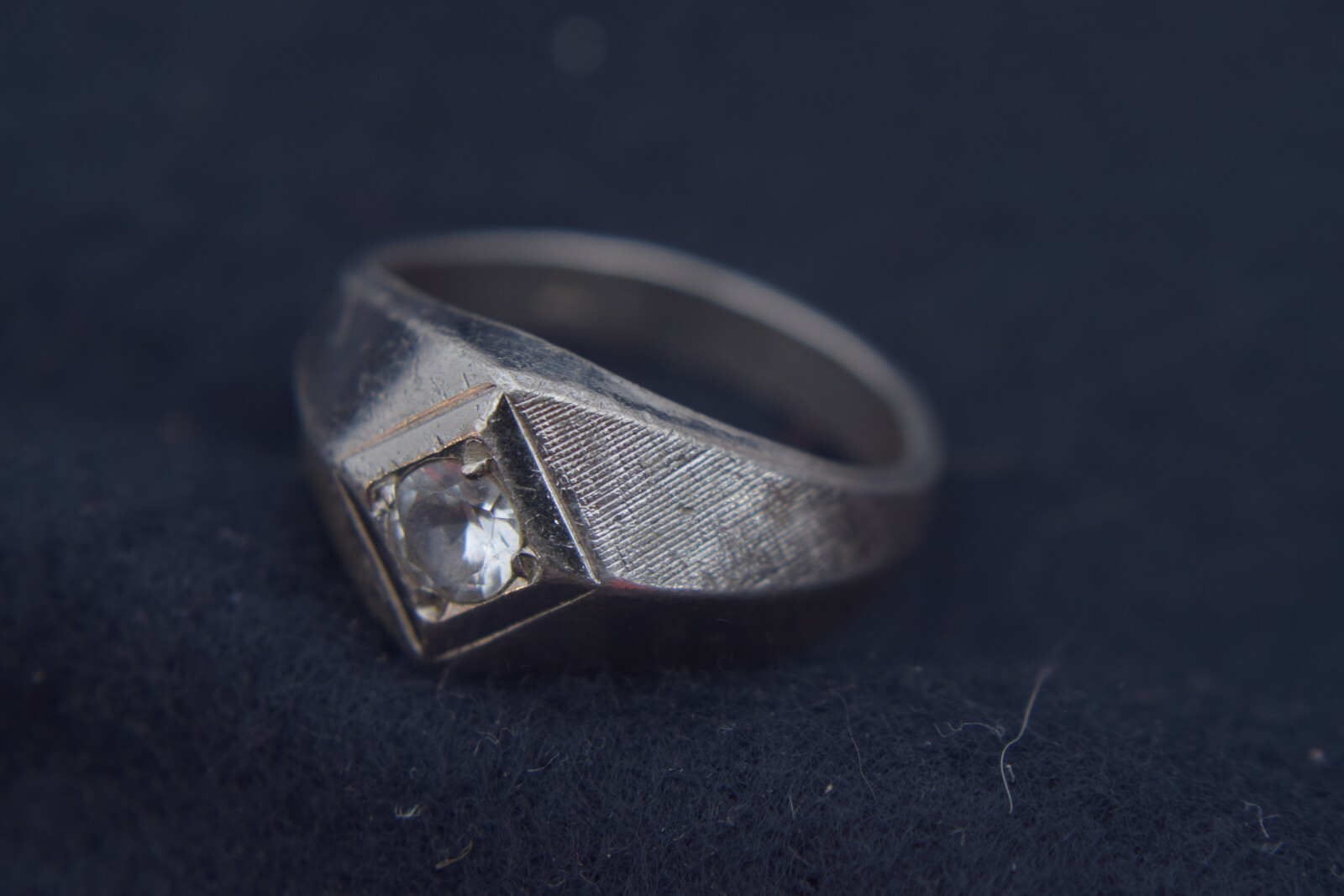 Solid Sterling Silver Band Ring with Clear Stone … - image 1