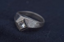 Solid Sterling Silver Band Ring with Clear Stone Size 9 Weighs 7.7g