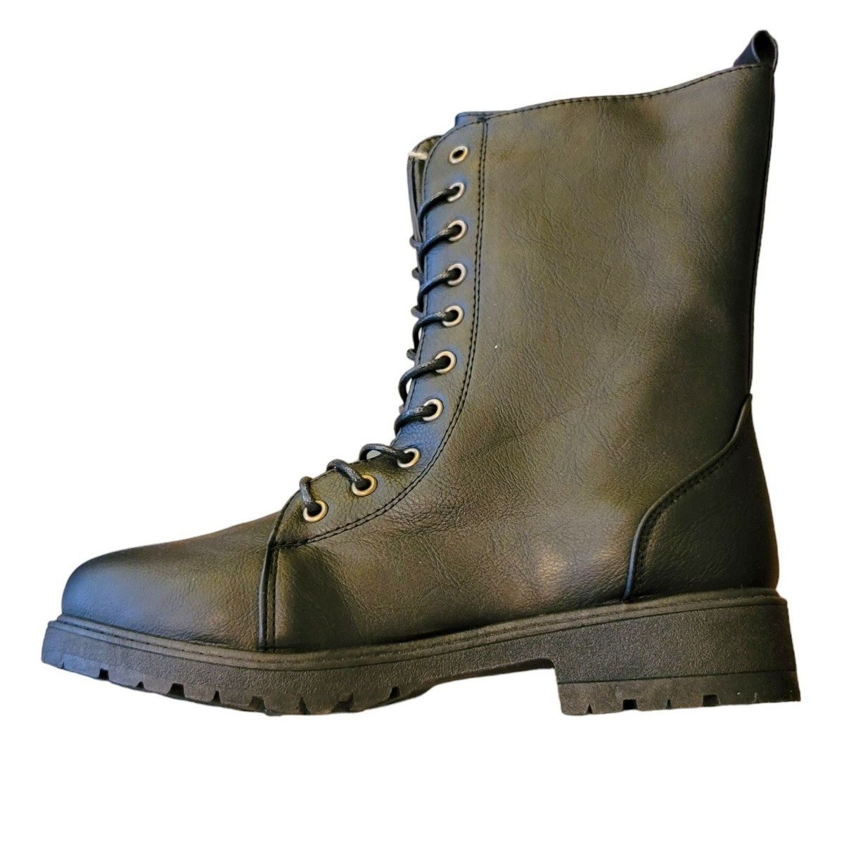 Seven7 Black Boots Mr. Zipper Brass Side Zip Lace-up Faux Seven7 Black Boots Mr. Zipper Brass Side Zip Lace-up Faux