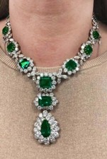 Important Green 85.00CT Emerald and Lab-Created Sparkle Diamonds Luxury Necklace