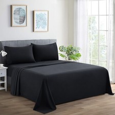 600 Thread Count Soft Deep Pocket Breathable Solid Cotton Blend Sheet Set, Black