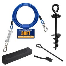Dog Tie Out Cable and Stake - 30ft Heavy Duty Tether up to 250 lbs with Car...