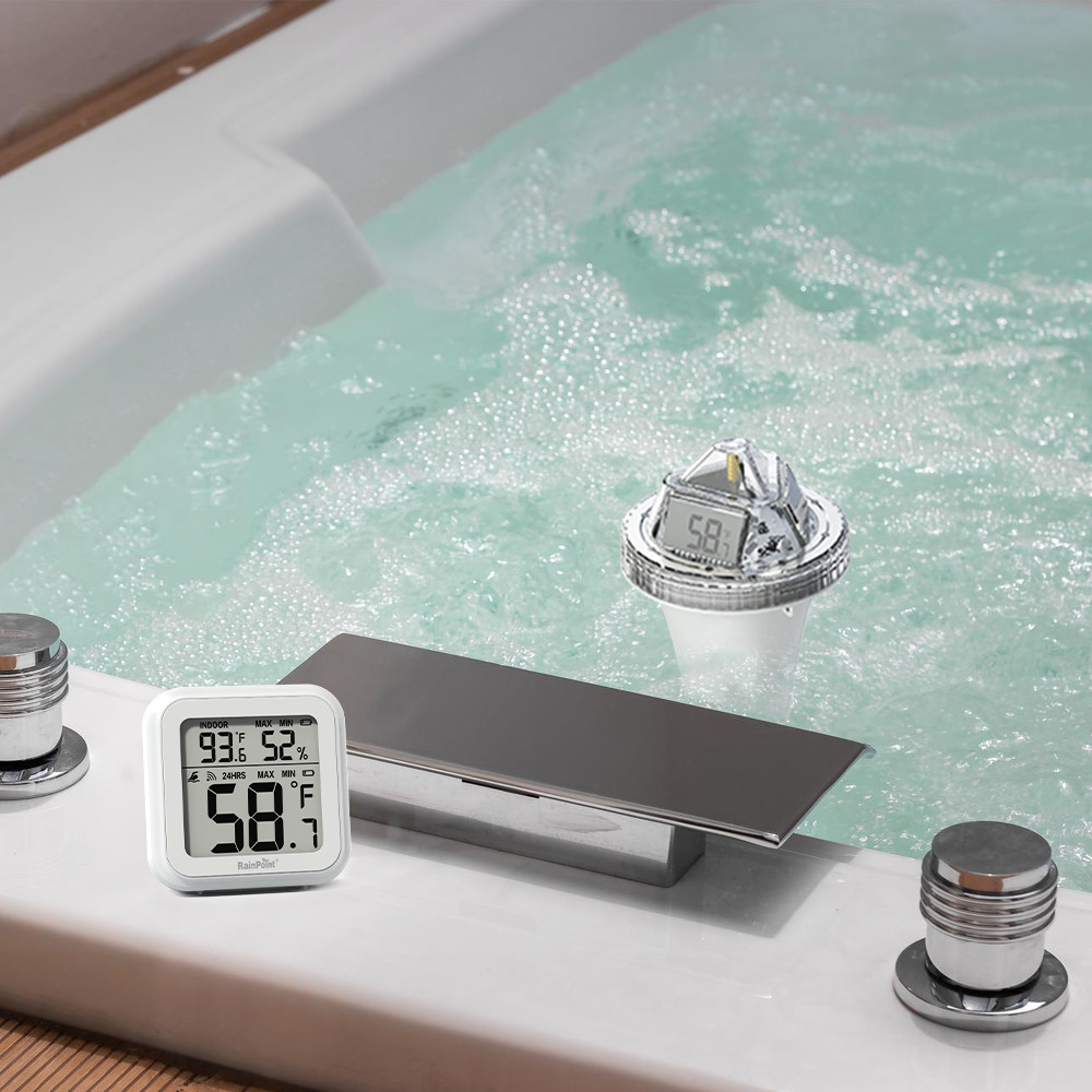 RAINPOINT Wireless Digital Pool Thermometer, Floating, Anti-Fog 360° LCD Display