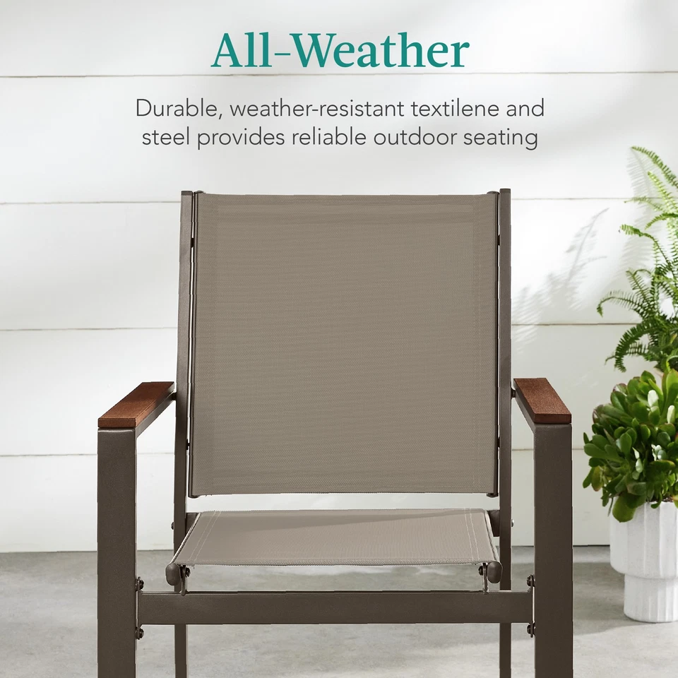 Juego de 2 sillas apilables Textilene con reposabrazos, muebles de comedor Foto 3 de 4