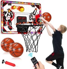 Mini Basketball Hoop Indoor with LED Light Scoreboard, Over Door Red
