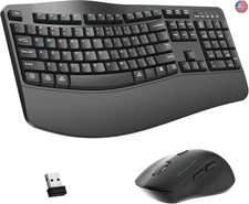 Wireless Keyboard and Mouse Combo,2.4G Full Size Wave Keys Ergonomic Keyboard