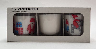 3 pk IKEA Vinterfest Christmas Holiday Candles 2 Glasses with Image 1 Plain New